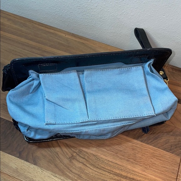 Isabella Fiore Black Patent Leather Magnet Close Clutch Strap - Picture 5 of 16